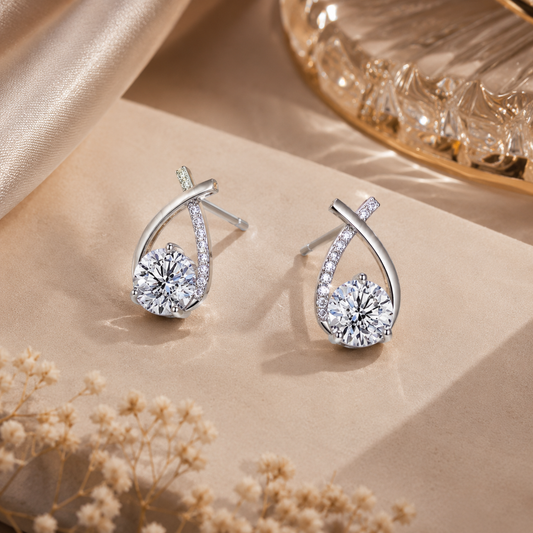 Close-up of Elegant Teardrop Crystal Stud Earrings for Women | Sultan Jewelers