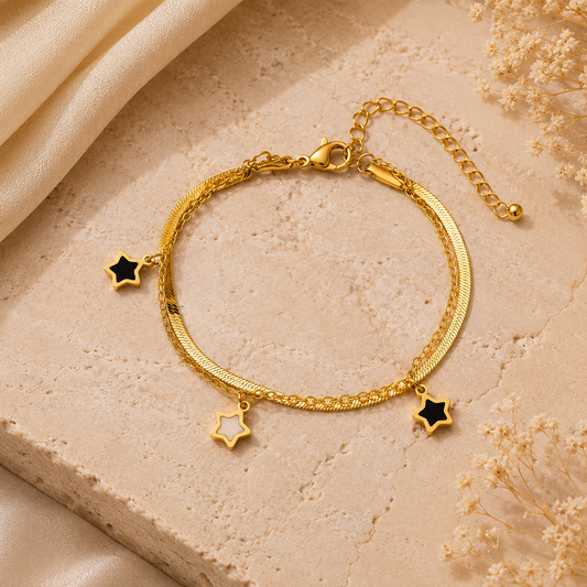 Close-up of Celestial Star Gold Necklace & Bracelet Set for Women | Sultan Jewelers