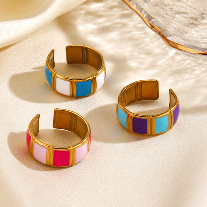 Elegant Gold-Plated Color Block Adjustable Ring for Women