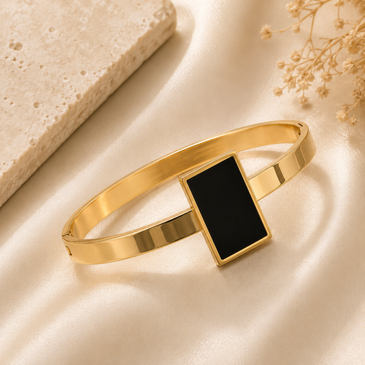 Close-up of Luxury Black Rectangle Gold Bracelet for Women | Sultan Jewelers