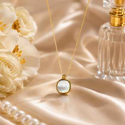 Gold Mother of Pearl Square Pendant Necklace for Women | Sultan Jewelers
