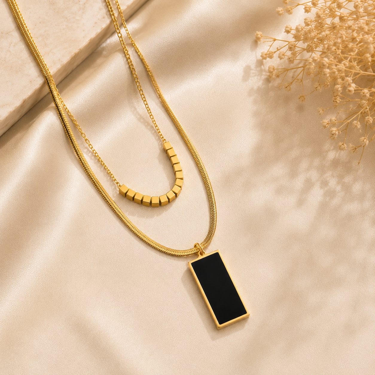 Luxury Black Rectangle 2-Piece Layered Necklace Set for Women for Women | Sultan Jewelers