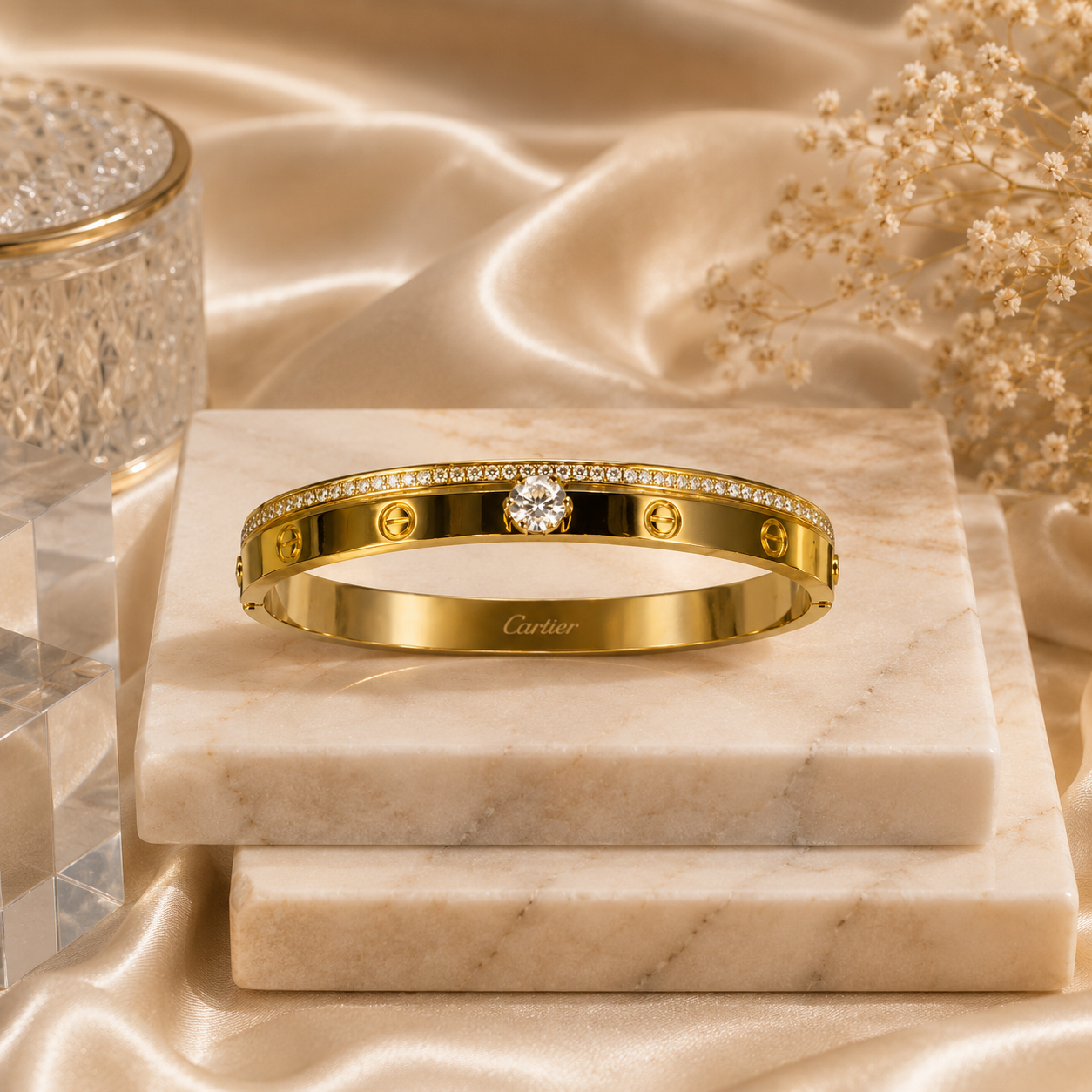 Gold Plated Stainless Steel Crystal Screw Bracelet for Women | Sultan Jewelers
