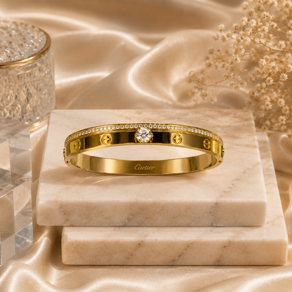 Gold Plated Stainless Steel Crystal Screw Bracelet for Women | Sultan Jewelers