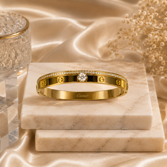 Gold Plated Stainless Steel Crystal Screw Bracelet for Women | Sultan Jewelers