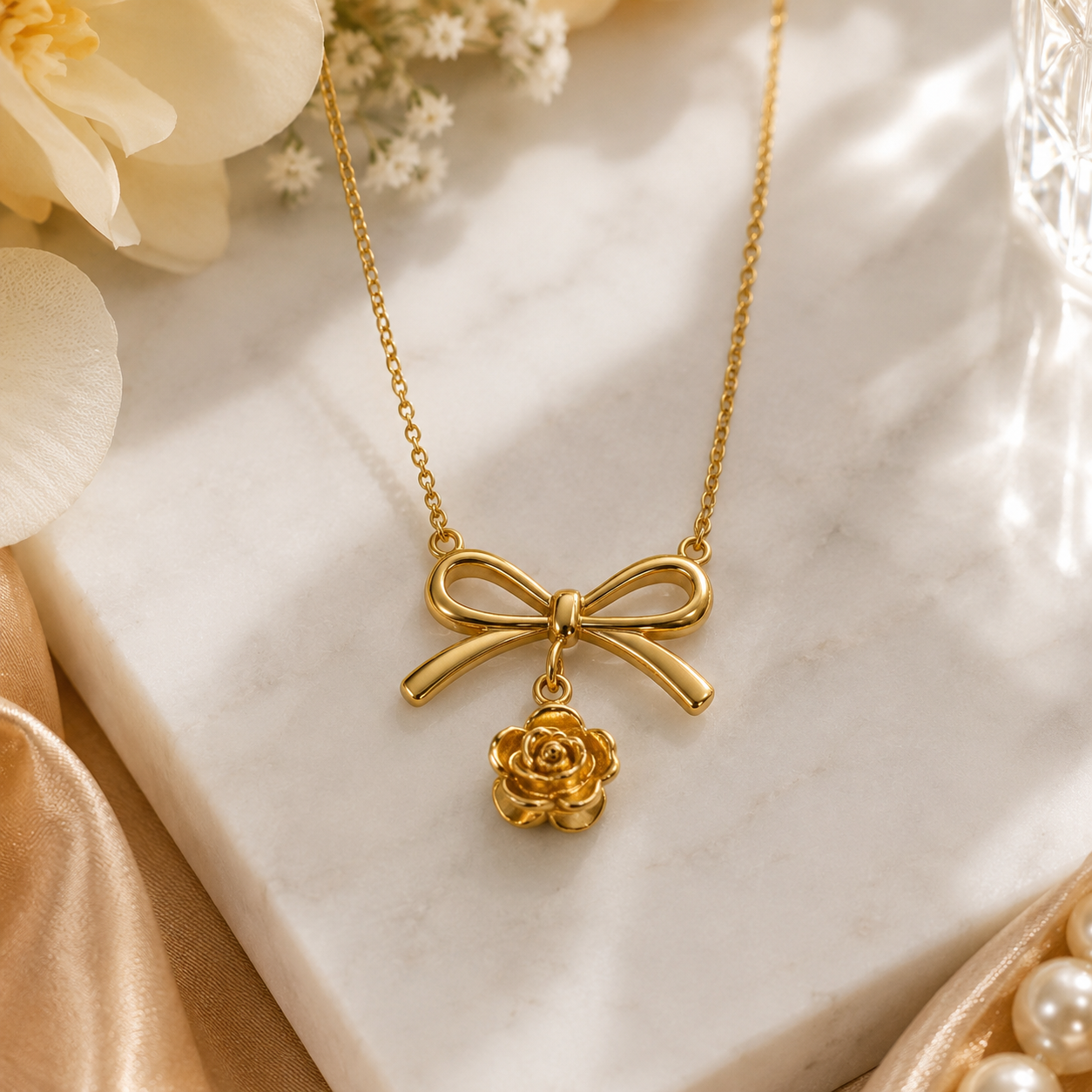 Golden Bow Rose Pendant Necklace for Women | Sultan Jewelers