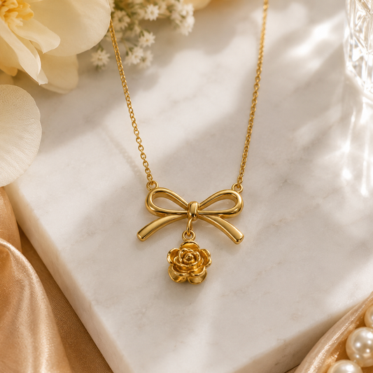 Golden Bow Rose Pendant Necklace for Women | Sultan Jewelers
