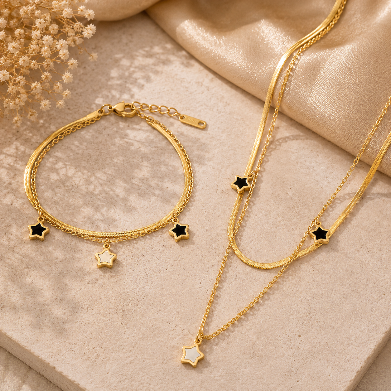 Luxury Celestial Star Gold Necklace & Bracelet Set for Women | Sultan Jewelers