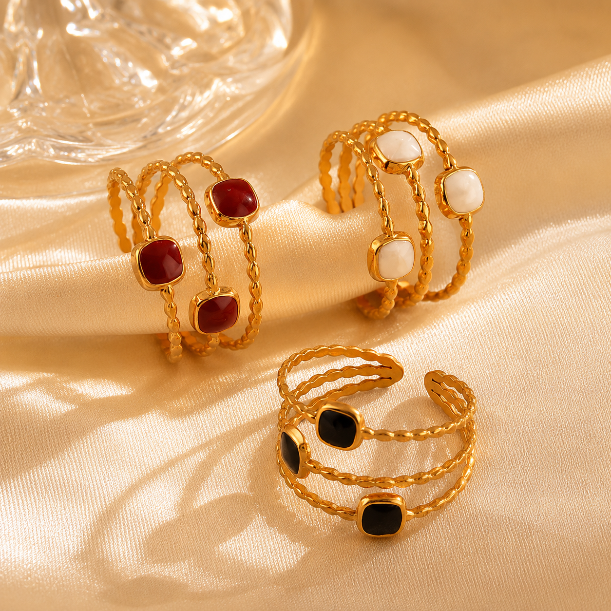 Elegant Triple Band Adjustable Gold-Plated Ring for Women for Women | Sultan Jewelers