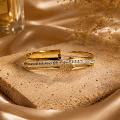Gold Plated Stainless Steel Nail Crystal Cuff Bracelet for Women | Sultan Jewelers