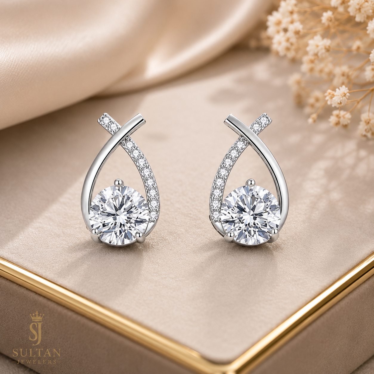 Elegant Teardrop Crystal Stud Earrings for Women for Women | Sultan Jewelers