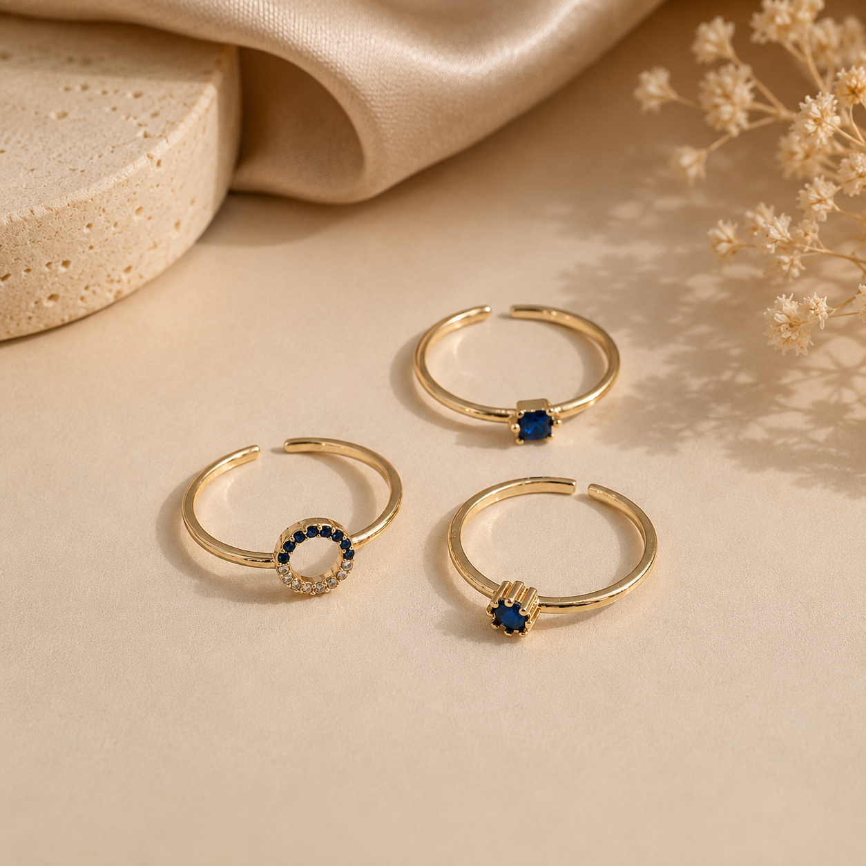 Gold-Plated Adjustable Sapphire Ring Set for Women | Sultan Jewelers