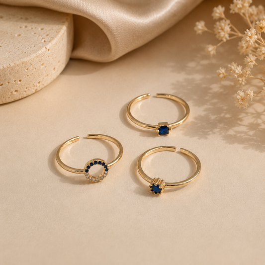 Gold-Plated Adjustable Sapphire Ring Set for Women | Sultan Jewelers
