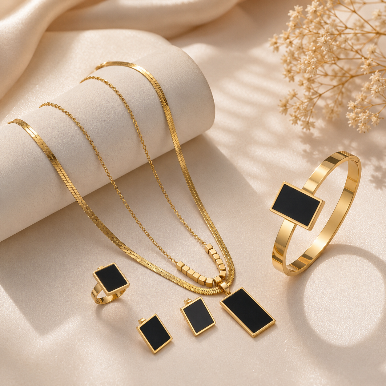 Luxury Black Rectangle 5-Piece Jewelry Set for Women for Women | Sultan Jewelers