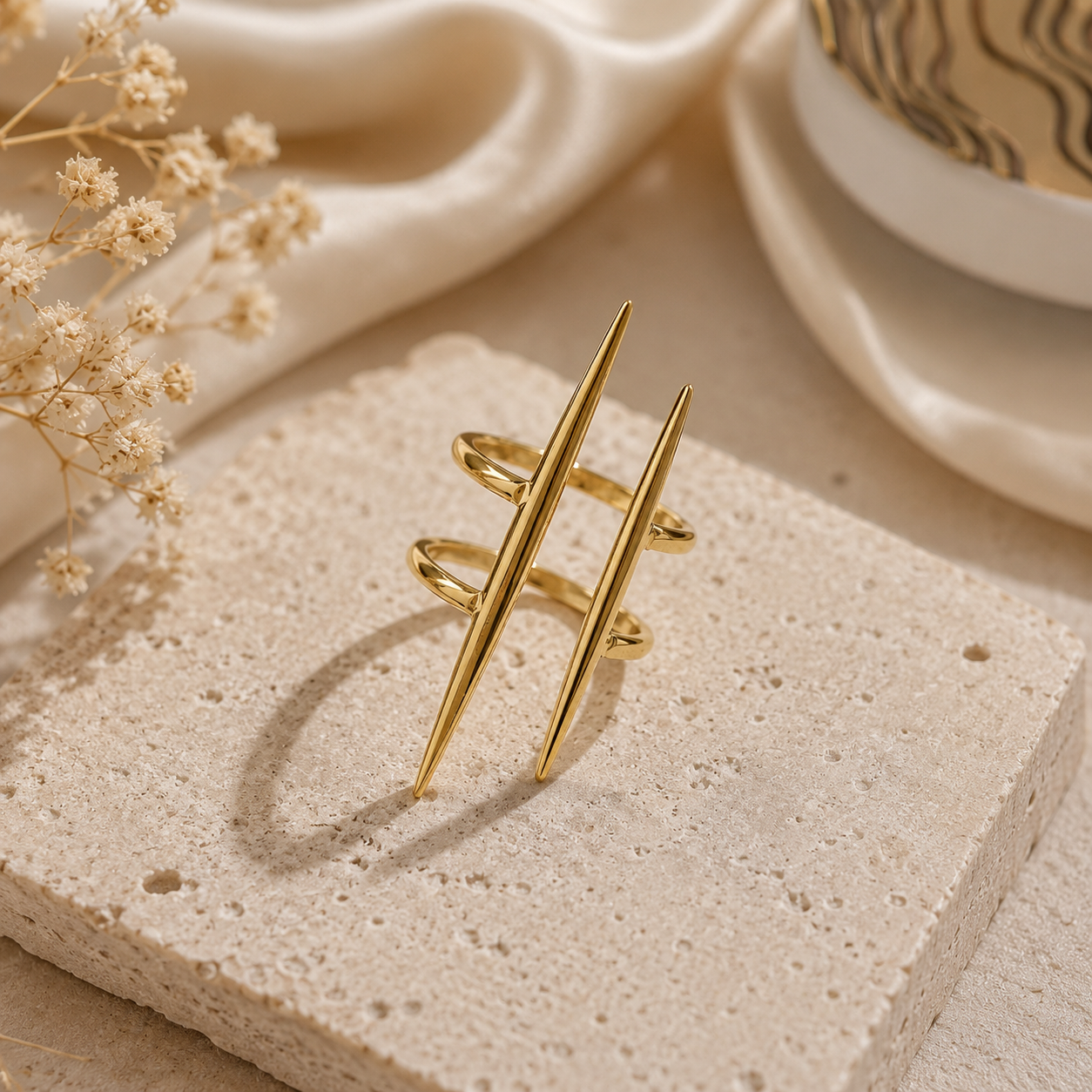 Minimalist Asymmetrical Line Gold-Plated Adjustable Ring for Women
 for Women | Sultan Jewelers