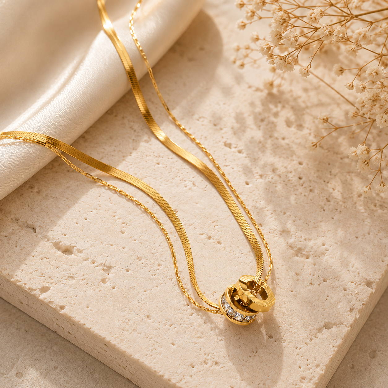 Luxury Double Chain Crystal Ring Pendant Necklace for Women for Women | Sultan Jewelers