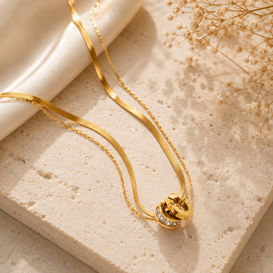Luxury Double Chain Crystal Ring Pendant Necklace for Women for Women | Sultan Jewelers