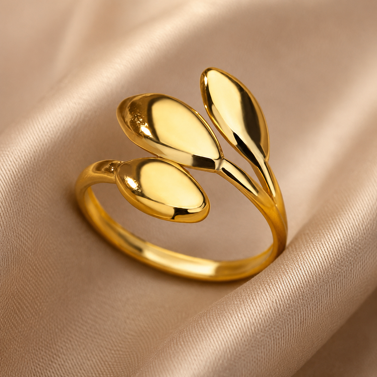 Elegant Gold-Plated Adjustable Leaf Ringfor Women | Sultan Jewelers