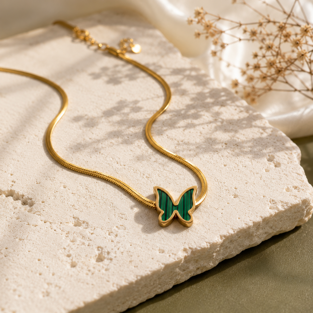 Emerald Butterfly Snake Chain Necklace for Women | Sultan Jewelers