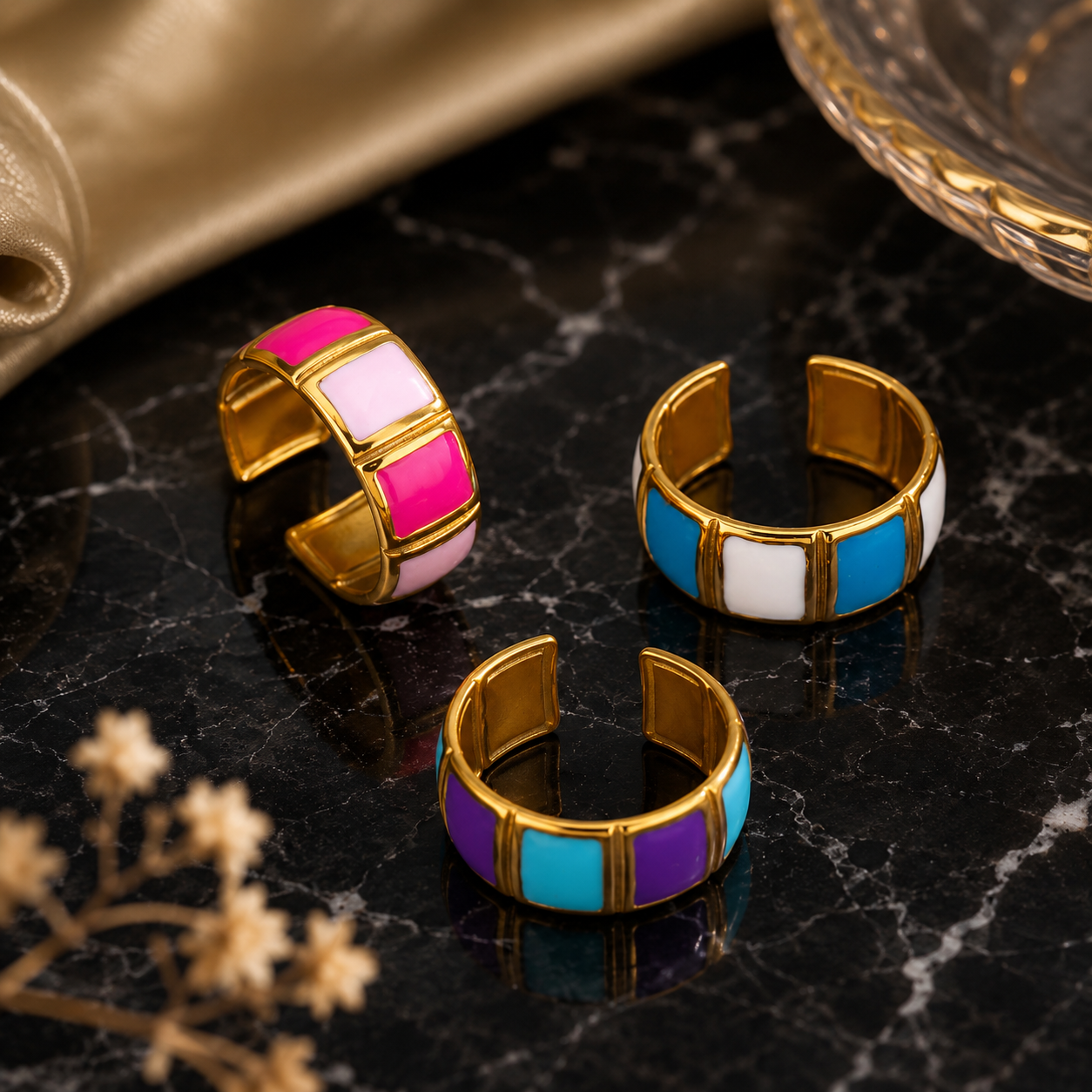 Elegant Gold-Plated Color Block Adjustable Ring for Women