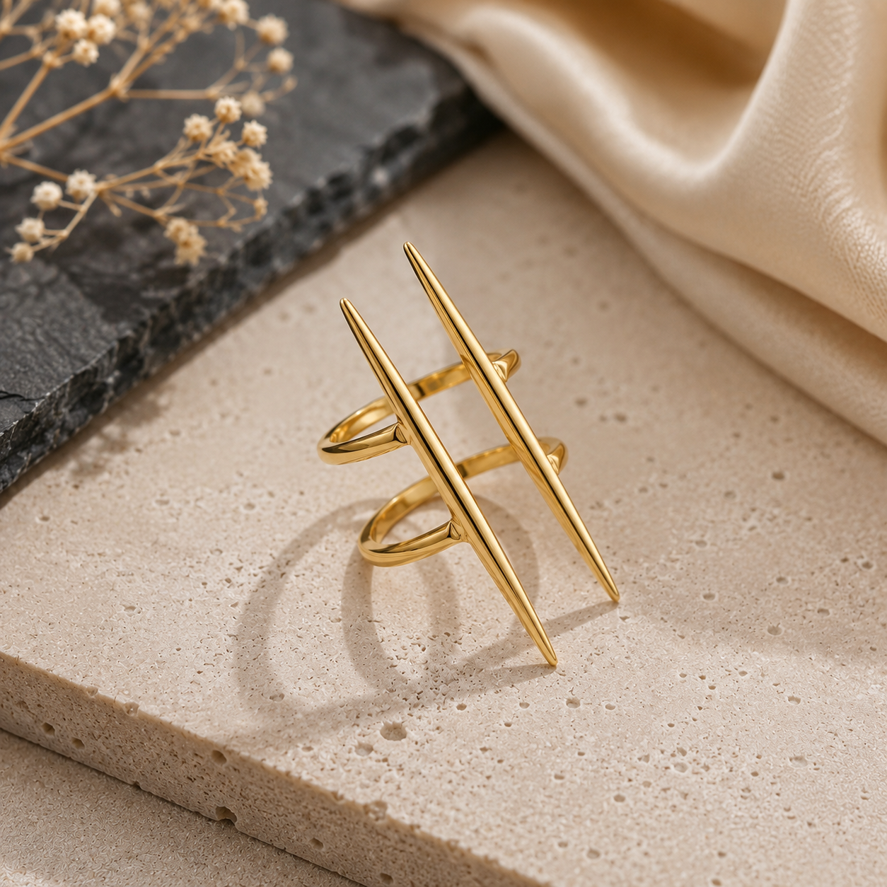 Close-up of Minimalist Asymmetrical Line Gold-Plated Adjustable Ring for Women
 | Sultan Jewelers