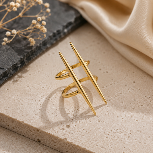 Close-up of Minimalist Asymmetrical Line Gold-Plated Adjustable Ring for Women
 | Sultan Jewelers