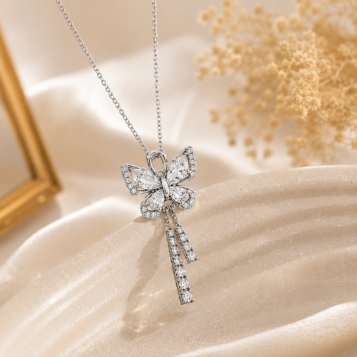 Silver Butterfly Crystal Pendant Necklace for Women | Sultan Jewelers