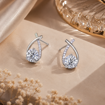 Close-up of Elegant Teardrop Crystal Stud Earrings for Women | Sultan Jewelers