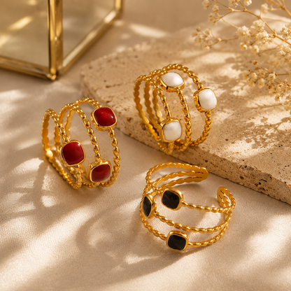 Close-up of Elegant Triple Band Adjustable Gold-Plated Ring for Women] | Sultan Jewelers