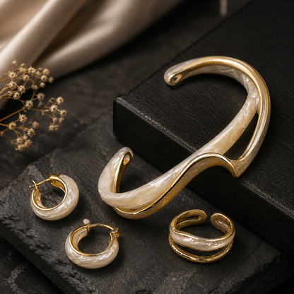 Luxury Luna White Shell Gold-Plated 3 Pieces Jewelry Set | Sultan Jewelers