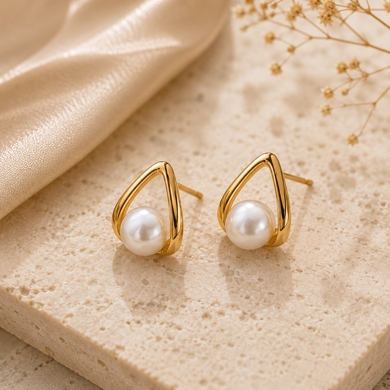 Luxury Elegant Pearl Drop Gold Stud Earrings for Women| Sultan Jewelers