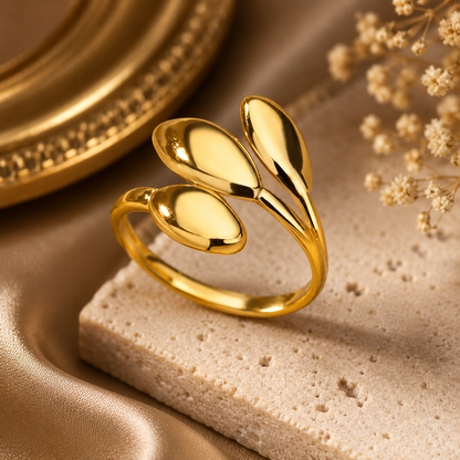 Luxury Elegant Gold-Plated Adjustable Leaf Ring | Sultan Jewelers