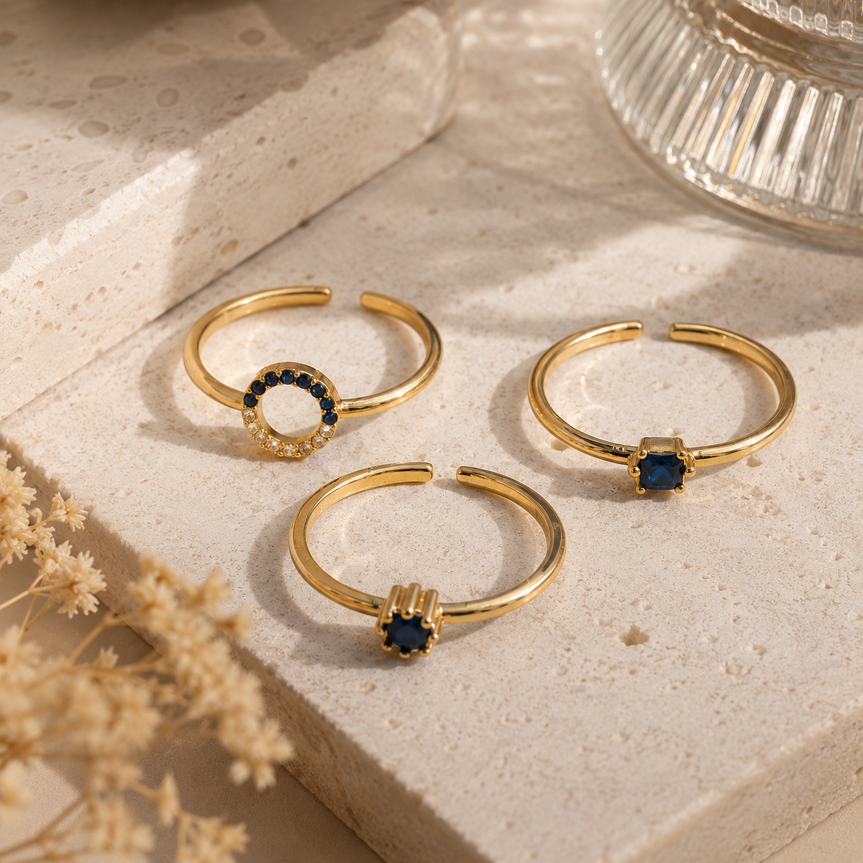 Luxury Gold-Plated Adjustable Sapphire Ring Set | Sultan Jewelers