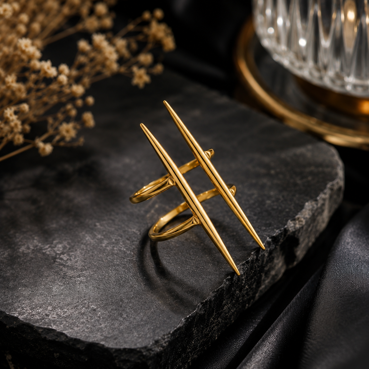Luxury Minimalist Asymmetrical Line Gold-Plated Adjustable Ring for Women
 | Sultan Jewelers