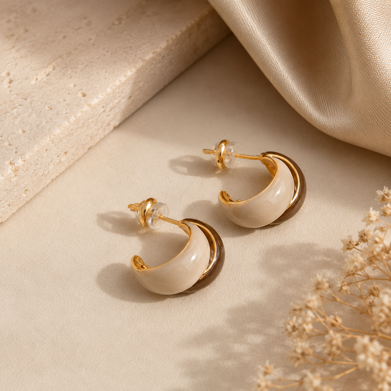 Luxury Luna White Shell Gold-Plated Hoop Earrings | Sultan Jewelers