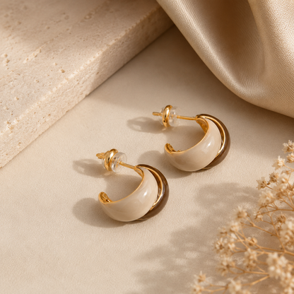 Luxury Luna White Shell Gold-Plated Hoop Earrings | Sultan Jewelers
