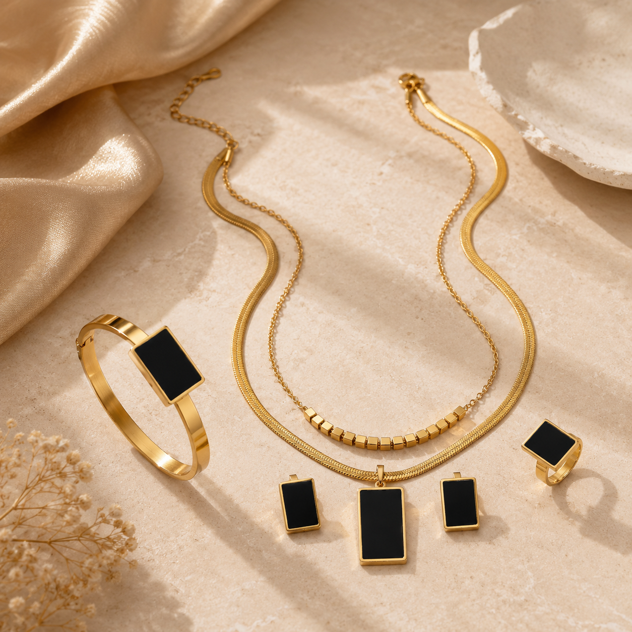 Luxury Black Rectangle 5-Piece Jewelry Set for Women | Sultan Jewelers