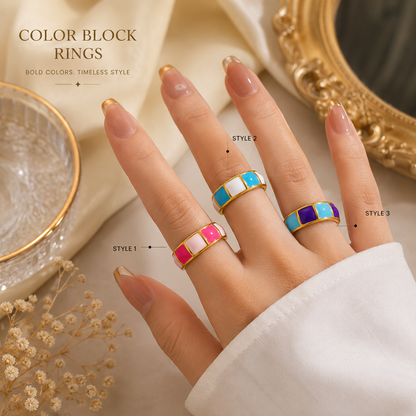 Woman wearing Elegant Gold-Plated Color Block Adjustable Ring for Women | Sultan Jewelers