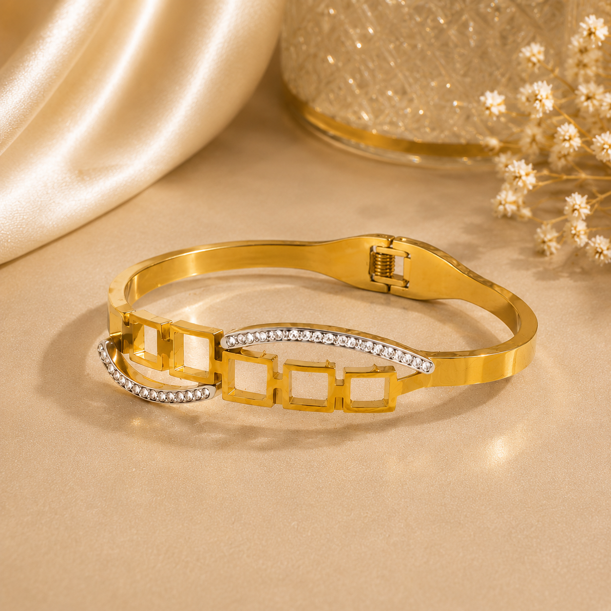Luxury Gold Plated Stainless Steel Geometric Crystal Bracelet | Sultan Jewelers
