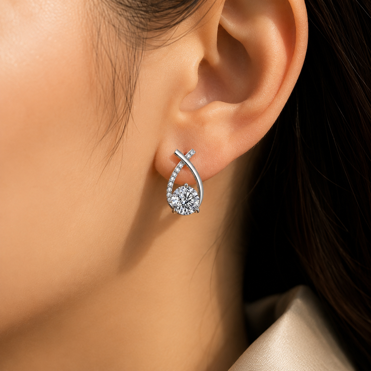 Woman wearing Elegant Teardrop Crystal Stud Earrings for Women| Sultan Jewelers