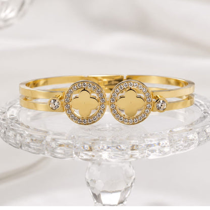Luxury Gold Plated Double Clover Crystal Bracelet | Sultan Jewelers
