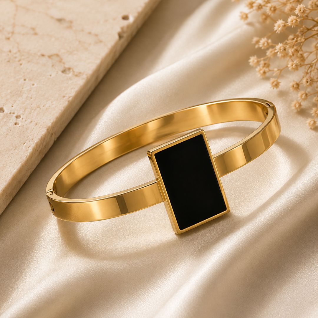 Luxury Black Rectangle Gold Bracelet for Women