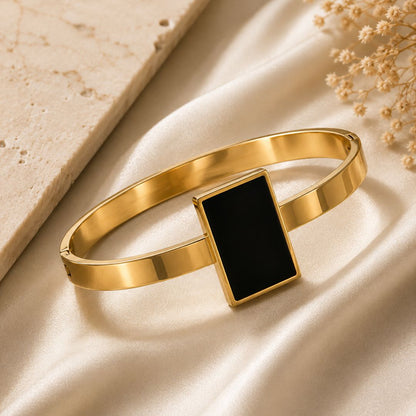 Luxury Black Rectangle Gold Bracelet for Women