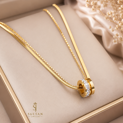 Luxury Double Chain Crystal Ring Pendant Necklace for Women| Sultan Jewelers