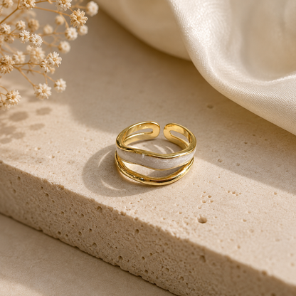 Close-up of Luna White Shell Gold-Plated Ring | Sultan Jewelers