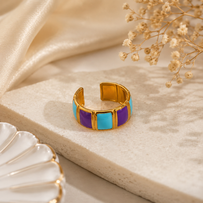 Luxury Elegant Gold-Plated Color Block Adjustable Ring for Women | Sultan Jewelers